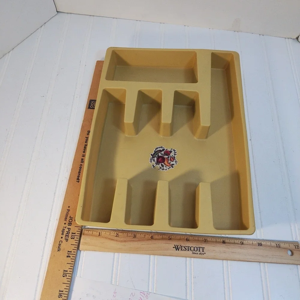 Vintage Harvest Gold 5 Slot Flatware‎ Silverware Organizer Tray Plastic Fruit